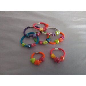Elastic Hair Ties with Colorful Heart Shaped Beads Set Of 8